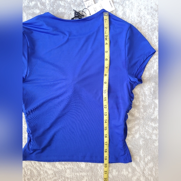 Express Body Contour Cobalt Blue Twisted Knot Short Sleeve Top, Size M - Picture 6 of 8
